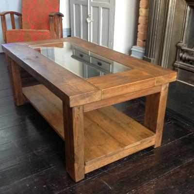 Glass Topped Reclaimed Wood Low Table Glass Topped Reclaimed Wood Low Table