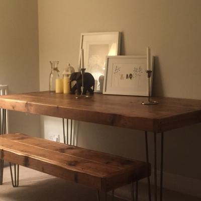 Hair Pin Leg Reclaimed Wood Table and Bench